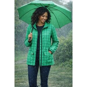 Lauren Ralph Lauren LRL Active Jacket M Kelly Green Windowpane Zip Windbreaker